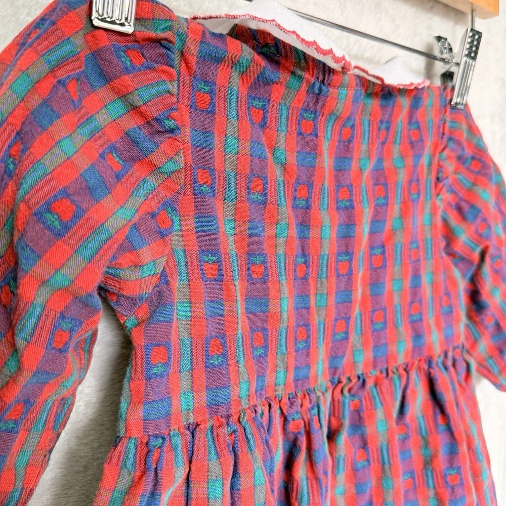 Vintage OshKosh B'Gosh Plaid Apple Print Romper Girls 24 months Cottage core USA